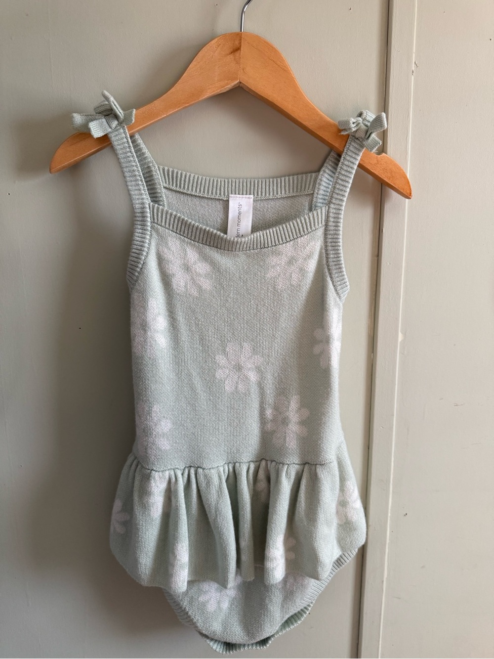 Girls' Mint Floral Knit Tank Bodysuit with Tie Straps